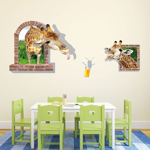 Stéréo 3D drôle autocollants girafe décoration de la chambre aménagement paysager autocollant créatif - multicolor 24 X 36 INCH