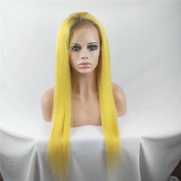 Cheveux humains vierges brésiliens droits soyeux en dentelle - Jaune Clair 24 INCH