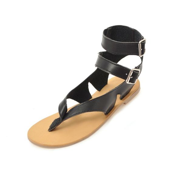 Summer Toe - Sandales plates simples avec boucle de ceinture ajourée - Noir EU 34