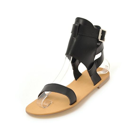 Mot d'été ouvert bout ouvert boucle de ceinture sandales plates simples - Noir EU 40