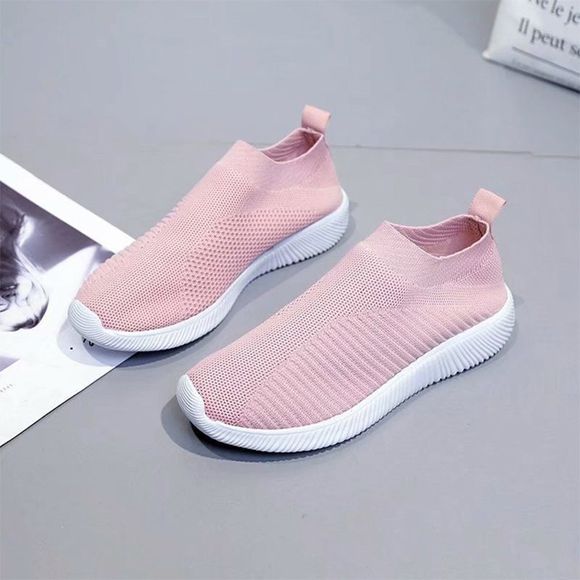 Nouvelles chaussures de sport avec semelle plate en tissu élastique - Rose clair EU 40