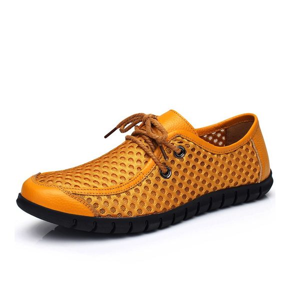 Mocassins d'été fait à la main en cuir véritable pour hommes creusés dans des chaussures de sport - Jaune EU 44