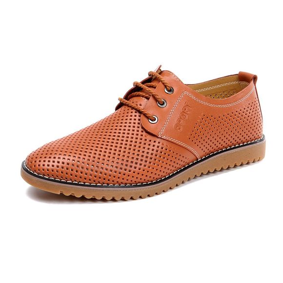 Chaussures de loisirs en cuir pour hommes d'affaires d'été Chaussures à lacets respirant Chaussures plates - Café profond EU 45
