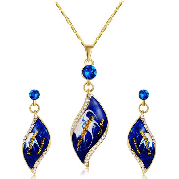 Ensemble de boucles d'oreilles avec collier de cristal incrusté de zircon et d'huile de goutte bleue plaqué or - Or 