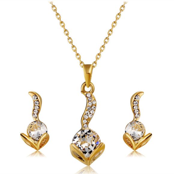Ensemble de boucles d'oreilles avec collier en cristal de zircon plaqué or - Or 