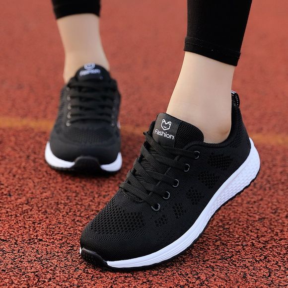 Chaussures de sport pour femmes, marche respirante, mesh, chaussures plates, baskets - Noir EU 39
