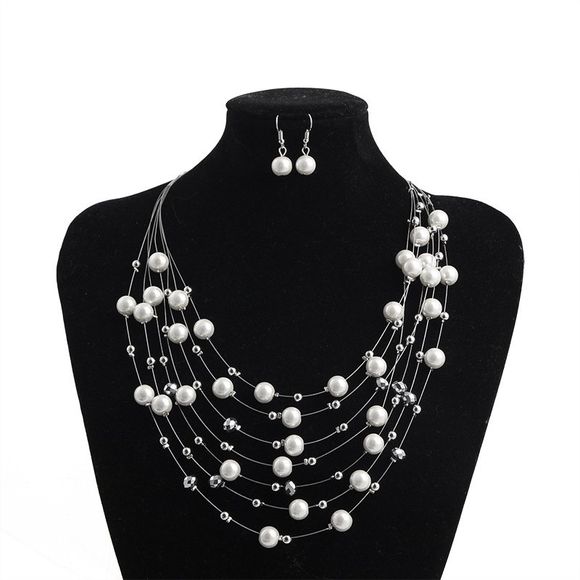 Tempérament multicouche collier de perles chaîne de la clavicule collier court décoration - Blanc 1 SET