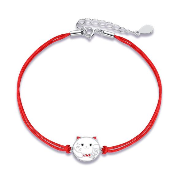 SHARK BABY Bracelet de corde rouge avec un joli chat - Blanc 