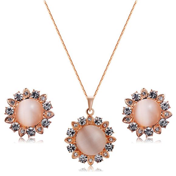 Ensemble de boucles d'oreilles avec collier en opale incrusté de zircon plaqué or rose - Cuivre 