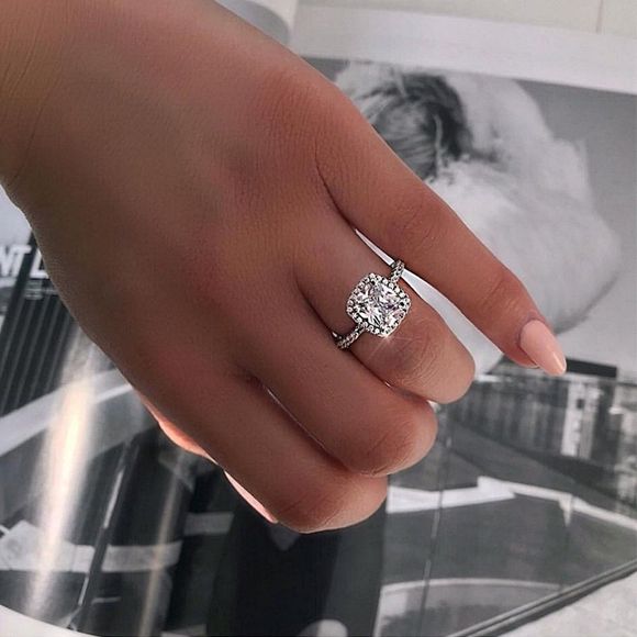 Gros anneau de zircone cubique bijoux de mariage de mode bague de fiançailles féminine - Gris argenté US 7