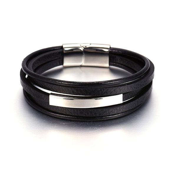 Bracelet de corde en cuir SHARK BABY pour hommes à trois couches - Noir 