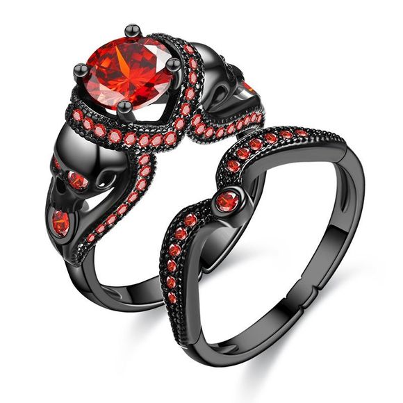 Skull Ring Set for Women Men Punk Jewelry Charm Noir Rond Bague Zircone Cubique - Rouge US 8