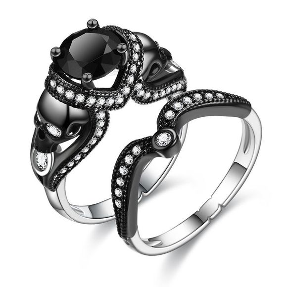 Skull Ring Set for Women Men Punk Jewelry Charm Noir Rond Bague Zircone Cubique - Noir US 8