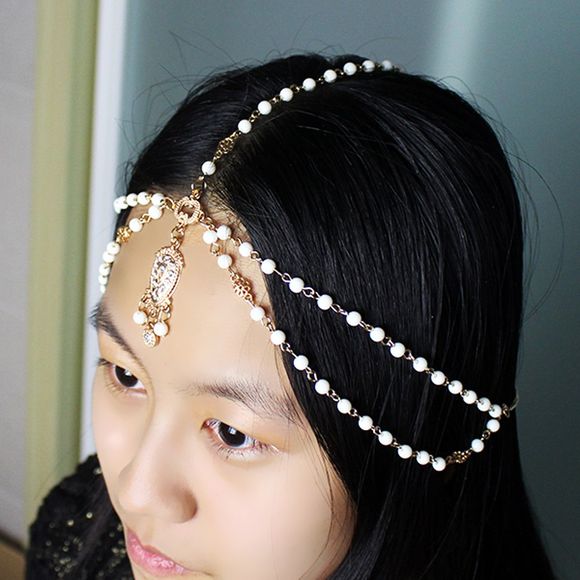 Bandeau à la mode perle blanche cheveux chaîne - Blanc 