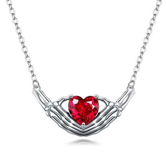 Main coeur zircon cristal collier femmes colliers en argent bijoux de mariage - Rouge 