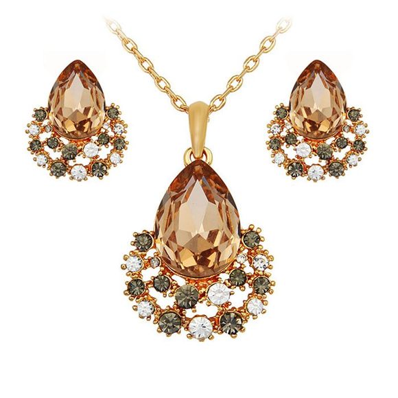 Parures de bijoux Boucles d'oreilles collier en or rose avec cristal de mariage cadeau de mariée - Or de Rose 