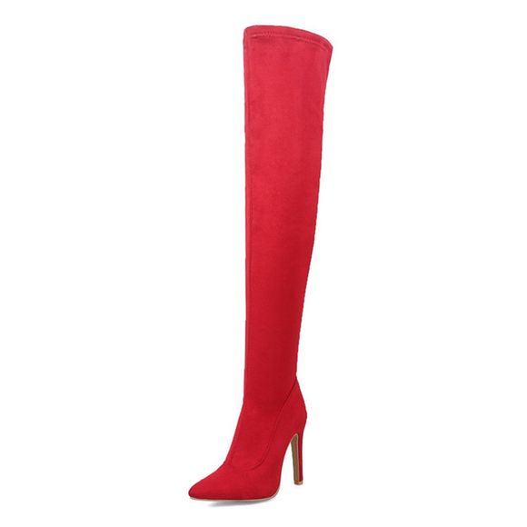 Femme grande taille 31-43 sur les bottes au genou fines chaussures à talons hauts Sexy Party Boot - Rouge EU 39