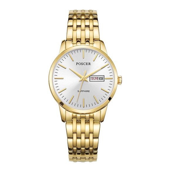 POSCER Hommes et Femmes Montre à Quartz Mince Grand Cadran Fine Acier Fin 50043 Imperméable - Brun Doré 