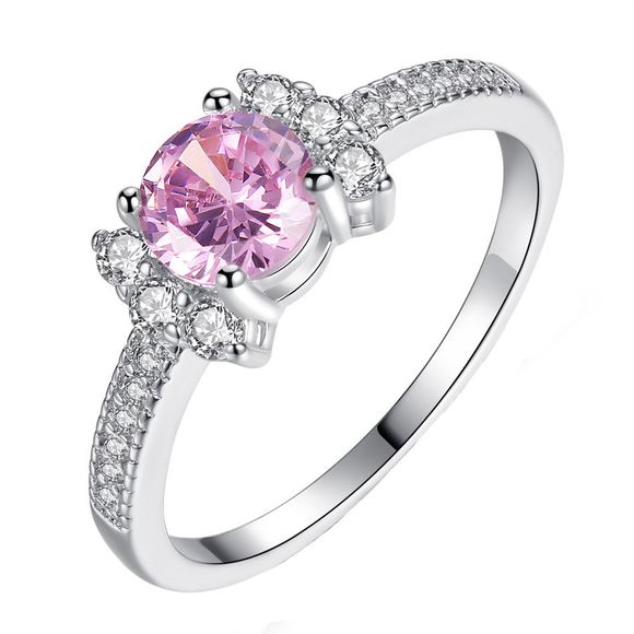Anneau de cadeau d'anniversaire de mode créatif simple cristal de pierres précieuses rose - Argent US 8