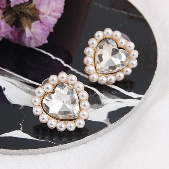 Boucles d'oreilles en cristal de perle avec diamants Dormeuses en forme de coeur - Transparent 1 PAIR