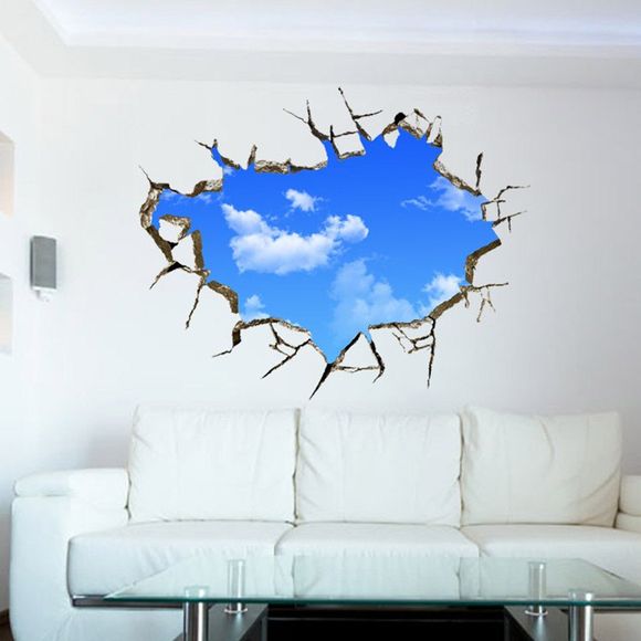 Sticker mur solide plafond 3D ciel bleu et nuages ​​blancs - multicolor 1PC