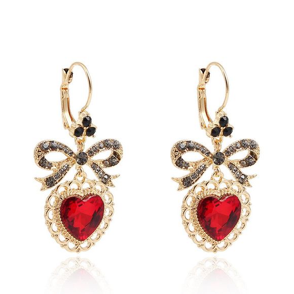 Boucles d'oreilles coeur de fille avec coeur en diamant - Rouge 1 PAIR