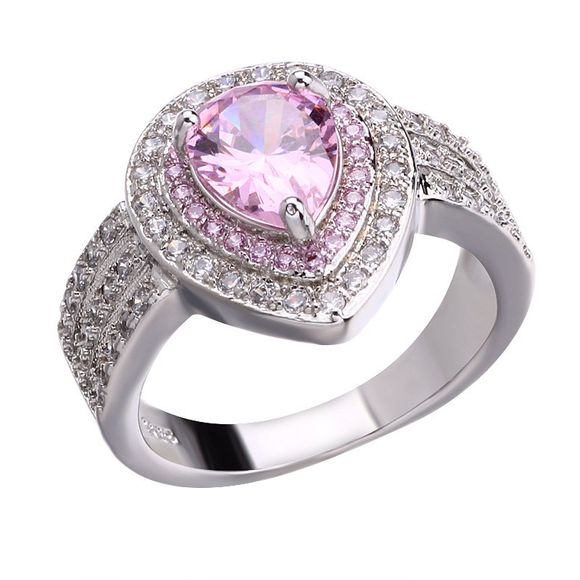 Bague en cristal rose avec diamant artificiel et créatif - Argent US 10