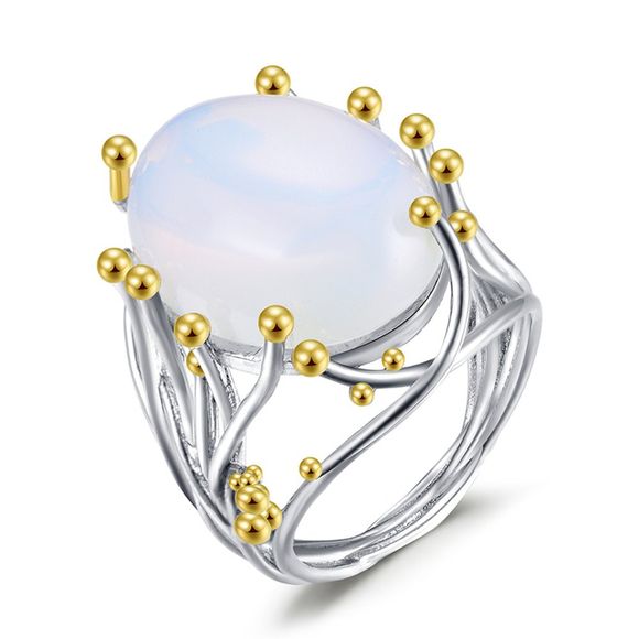 Fashion Girl Ring Bague de séparation en plaqué or 18K avec bague naturelle en pierre de lune - Blanc 10