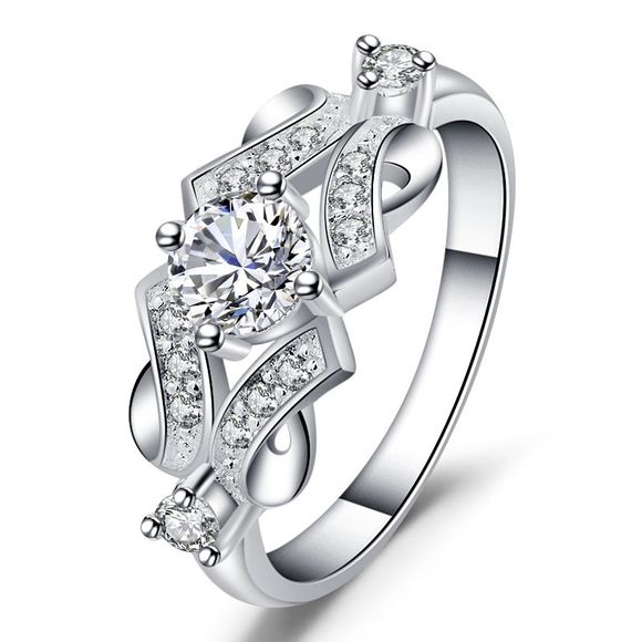 Bague de mariage à la mode en cristal plaqué argent avec pierres précieuses élégantes - Argent US 8