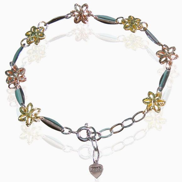 Bracelet à maillons en forme de breloques de fleurs en argent sterling 925 - multicolor 