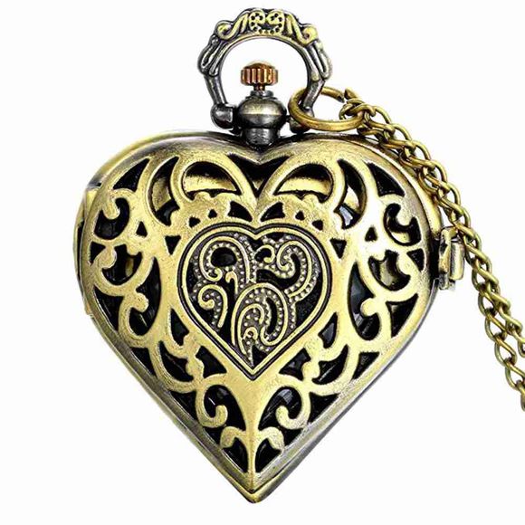 Collier de montre de poche pendentif de style vintage ton coeur coeur pour dame femmes - Bronze 