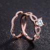 La mode exquise 18K Rose Heart Heart Diamond CZ Ring Set Alliances Mariage - Or de Rose US 6