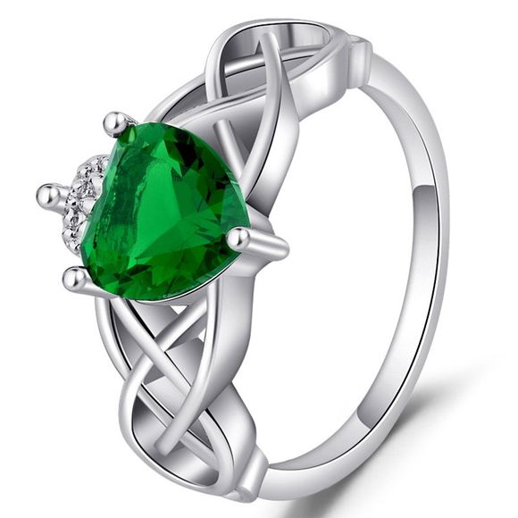 Bague en forme de coeur de couronne de fiançailles en argent avec pierre de naissance émeraude - Vert profond US 8