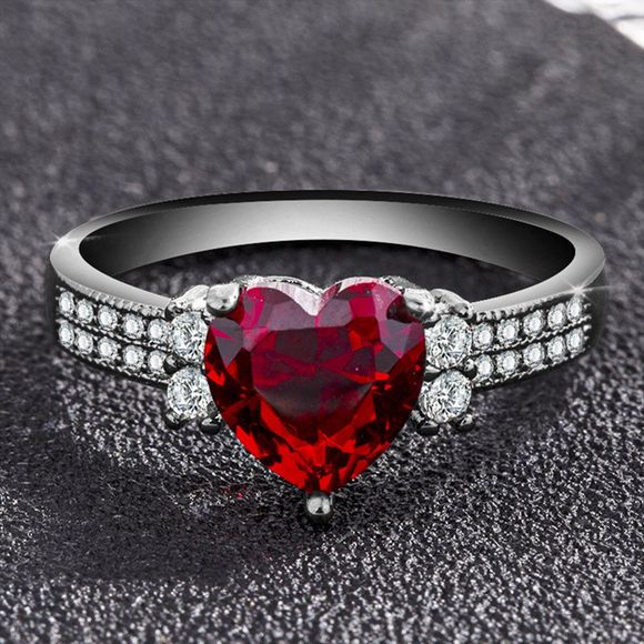 Bague coeur zircon rubis plaqué romantique noir - Rouge Rubis US 7
