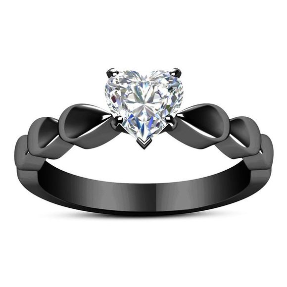 Bague princesse en forme de coeur avec diamant naturel en forme de coeur, or noir 14K - Transparent US 6
