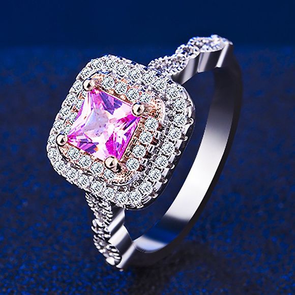 Bague de fiançailles pour femme avec diamants de luxe, argent, or rose 18K - Argent US 7