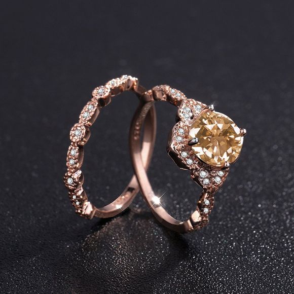 Bague CZ sertie de diamants naturels en or rose 18K, naturel et raffiné, de la mode - Or de Rose US 7