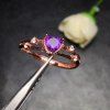 Bague d'engagement pour femme en zircone violette avec améthyste pourpre - Or de Rose US 7