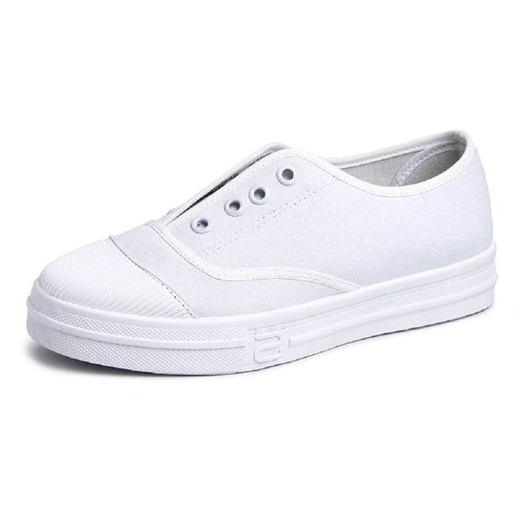 Chaussures plates en toile décontractées pour femmes, confortables et élégantes - Blanc Froid EU 36