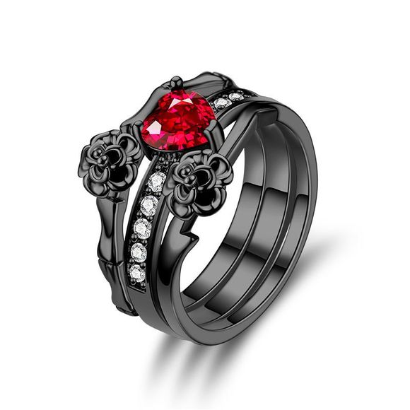 Cristal rouge noir rose fleur bague bague de la femme sertie de mariage bijoux - Noir US 10