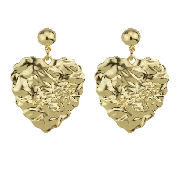 Boucles d'oreilles en alliage en forme de coeur en métal plissé à la mode - Or 