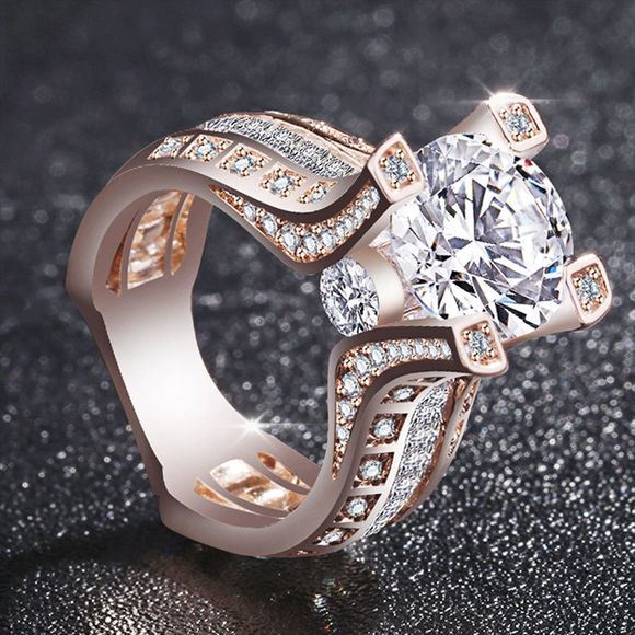 Femmes nobles de la mode femmes 18K Rose Gold Filled White Diamond Wedding Jewelry Ring - Or de Rose US 7