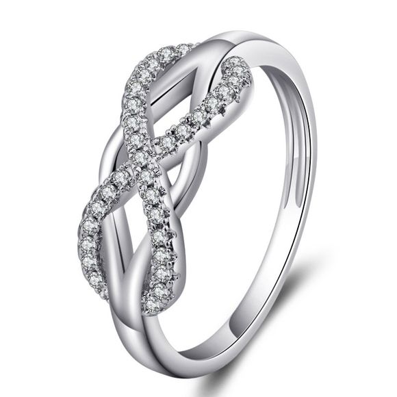 Bague de mariage amour diamant infini anneaux bowknot pour les femmes bijoux strass - Argent US 7