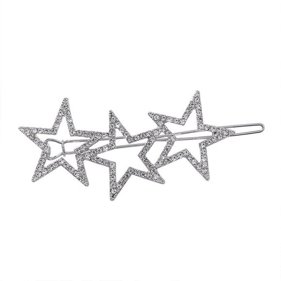 Épingle à cheveux étoile à cinq branches avec diamants et pince étoile creuse - Argent 1PC