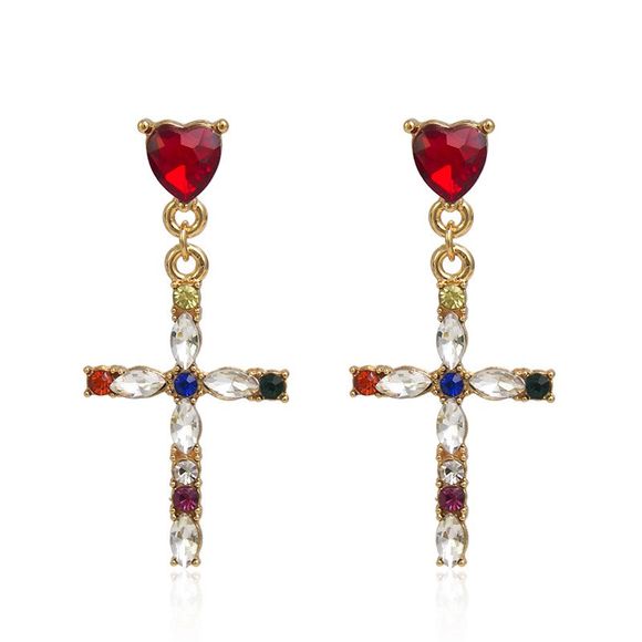 S925 boucles d'oreilles croix de coeur en cristal de couleur argent avec aiguille - multicolor 1 PAIR