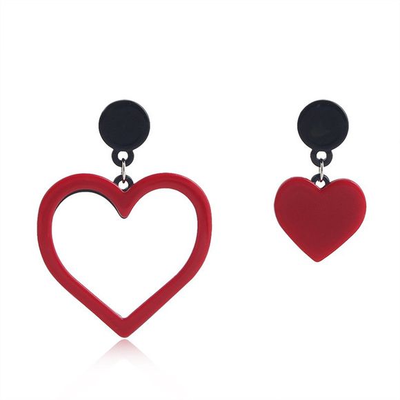 Mode boucles d'oreilles dames en forme de coeur AB version asymétrique amour boucle d'oreille - Rouge 1 PAIR