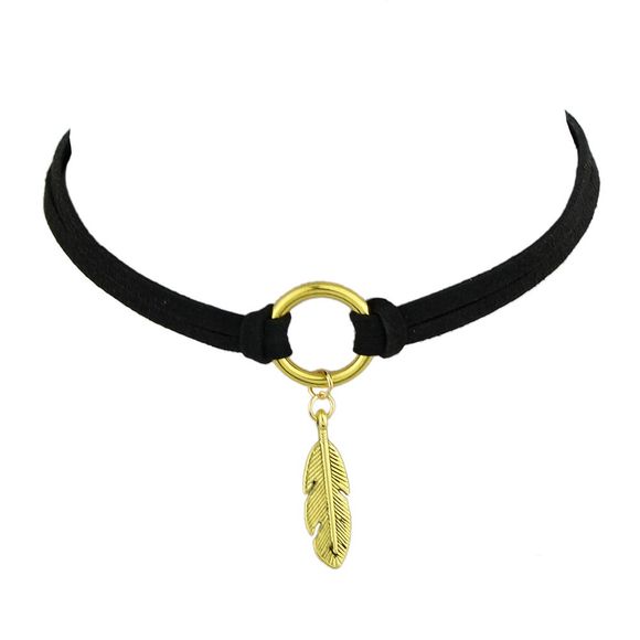 Chaîne de corde colorée avec collier ras de cou en plumes - Noir 