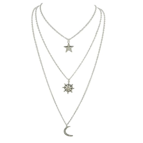 Collier en chaîne argentée avec chaîne en forme d'étoile de lune - Argent 