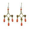 Boucles d'oreilles pendantes géométriques de couleur or antique avec perles colorées - Orange vif 