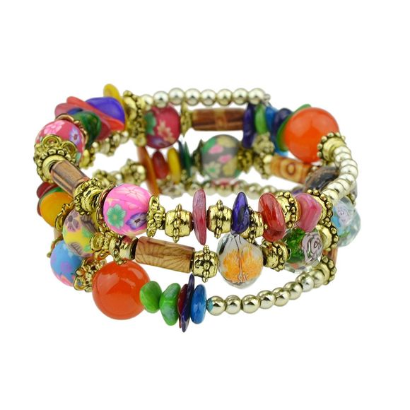 Chaîne de couleur or avec des bracelets de perles de perles colorées - ACU Camouflage 
